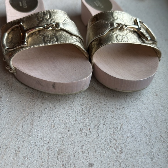 Gucci clogs wooden shoes slides size 39 hold horse bid leather metallic - Picture 7 of 7